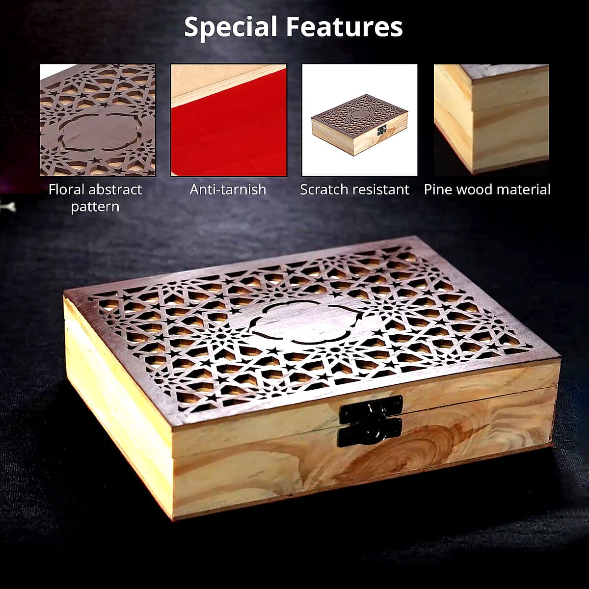 Natural Floral Abstract Pine Wooden Jewelry Box image number 2