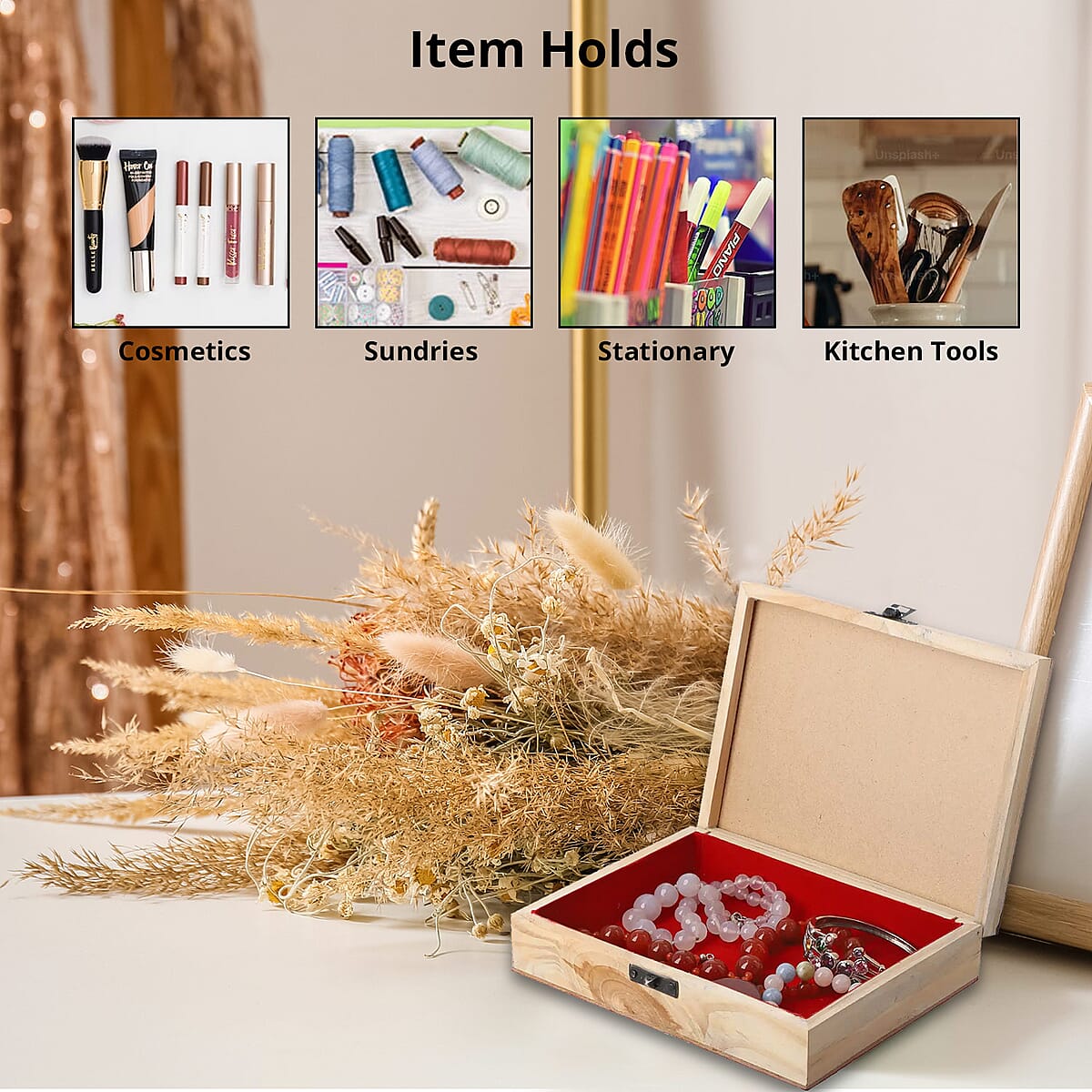 Natural Floral Abstract Pine Wooden Jewelry Box image number 3