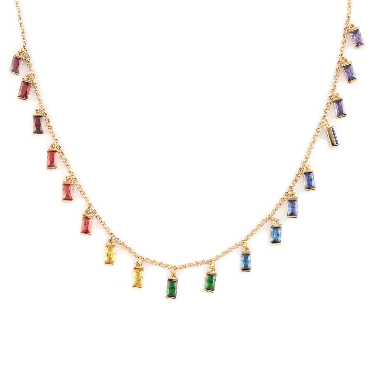 Simulated Multi Color Diamond Necklace 16 Inches in 14K Yellow Gold Over Sterling Silver 9.90 ctw image number 0
