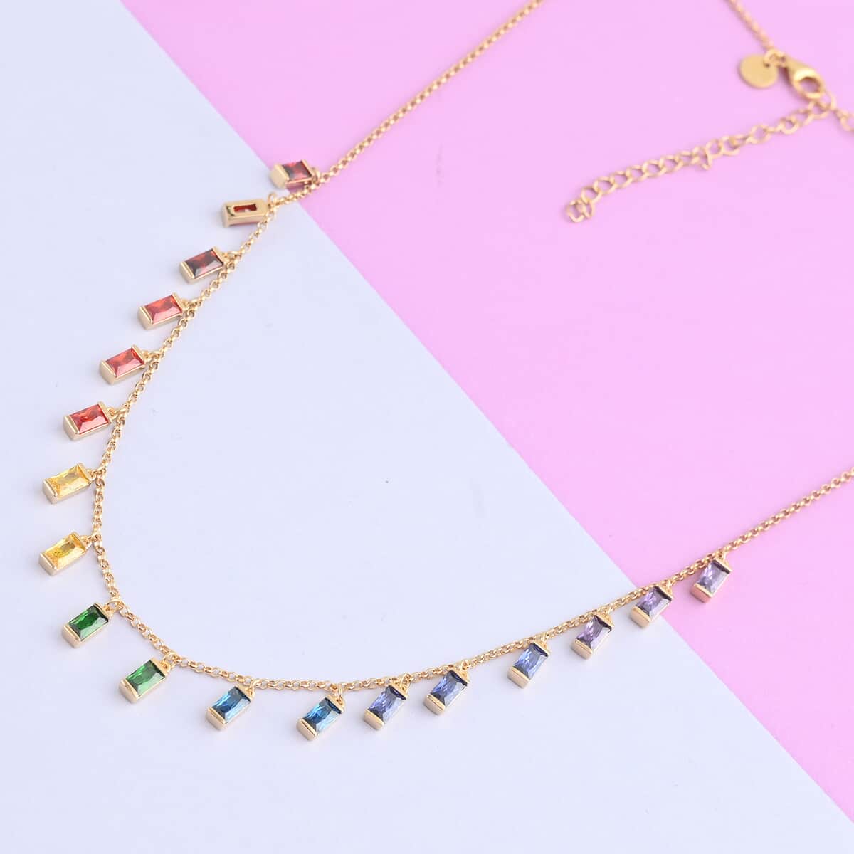 Simulated Multi Color Diamond Necklace 16 Inches in 14K Yellow Gold Over Sterling Silver 9.90 ctw image number 1