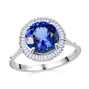 Rhapsody 950 Platinum AAAA Tanzanite Ring, Platinum Diamond Ring,Wedding Ring, Halo Engagement Rings For Women 3.65 ctw (Size 10)