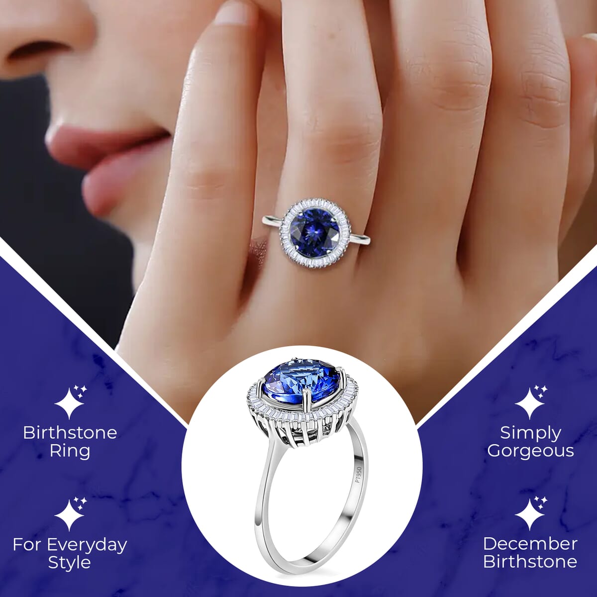 Rhapsody 950 Platinum AAAA Tanzanite Ring, Platinum Diamond Ring,Wedding Ring, Halo Engagement Rings For Women 3.65 ctw (Size 10) image number 2