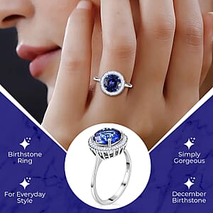 Rhapsody 950 Platinum AAAA Tanzanite Ring, Platinum Diamond Ring,Wedding Ring, Halo Engagement Rings For Women 3.65 ctw (Size 10)