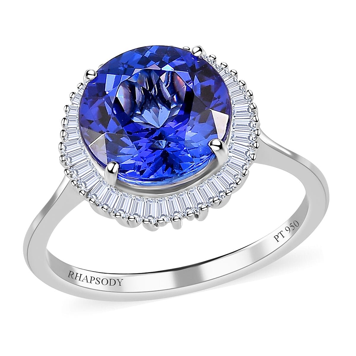 Rhapsody AAAA Tanzanite and Diamond 3.50 ctw Ring in 950 Platinum, Wedding Ring, Halo Engagement Rings For Women (Size 6.0) image number 0