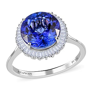 Rhapsody AAAA Tanzanite and Diamond 3.50 ctw Ring in 950 Platinum, Wedding Ring, Halo Engagement Rings For Women (Size 6.0)