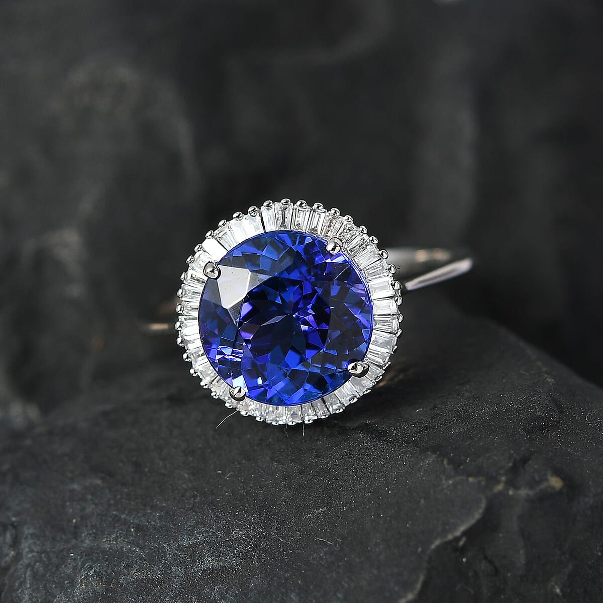 Rhapsody AAAA Tanzanite and Diamond 3.50 ctw Ring in 950 Platinum, Wedding Ring, Halo Engagement Rings For Women (Size 6.0) image number 1