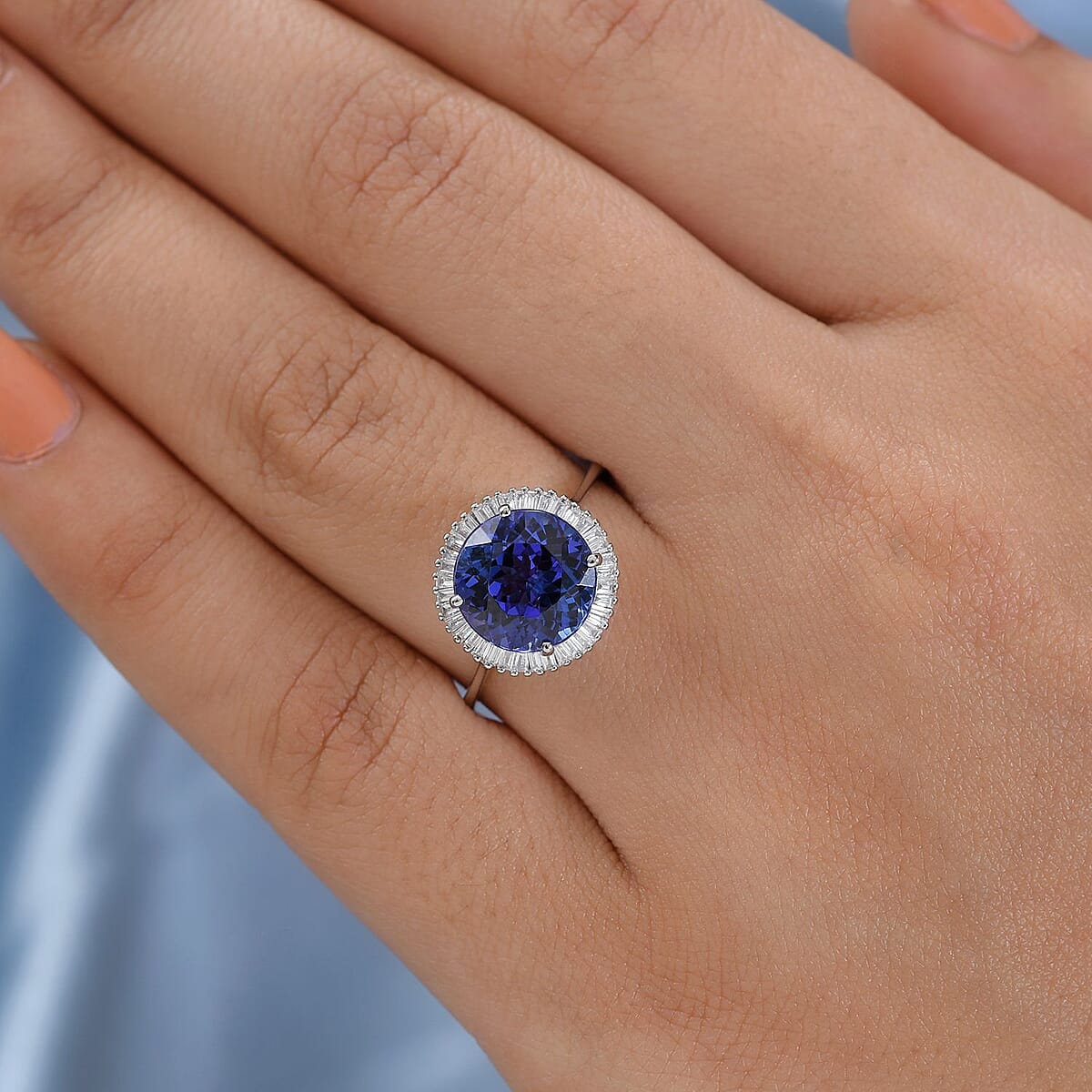 Rhapsody AAAA Tanzanite and Diamond 3.50 ctw Ring in 950 Platinum, Wedding Ring, Halo Engagement Rings For Women (Size 6.0) image number 2