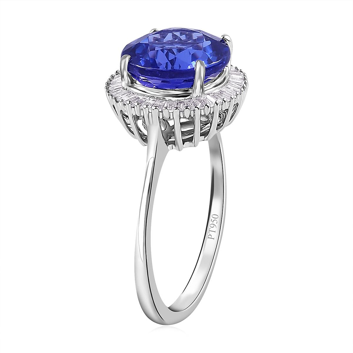 Rhapsody AAAA Tanzanite and Diamond 3.50 ctw Ring in 950 Platinum, Wedding Ring, Halo Engagement Rings For Women (Size 6.0) image number 3