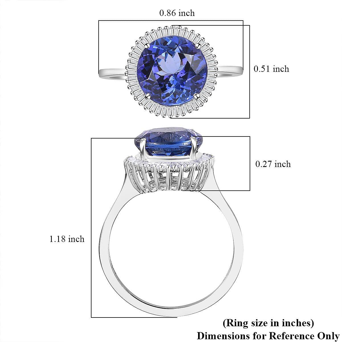 Rhapsody AAAA Tanzanite and Diamond 3.50 ctw Ring in 950 Platinum, Wedding Ring, Halo Engagement Rings For Women (Size 6.0) image number 5