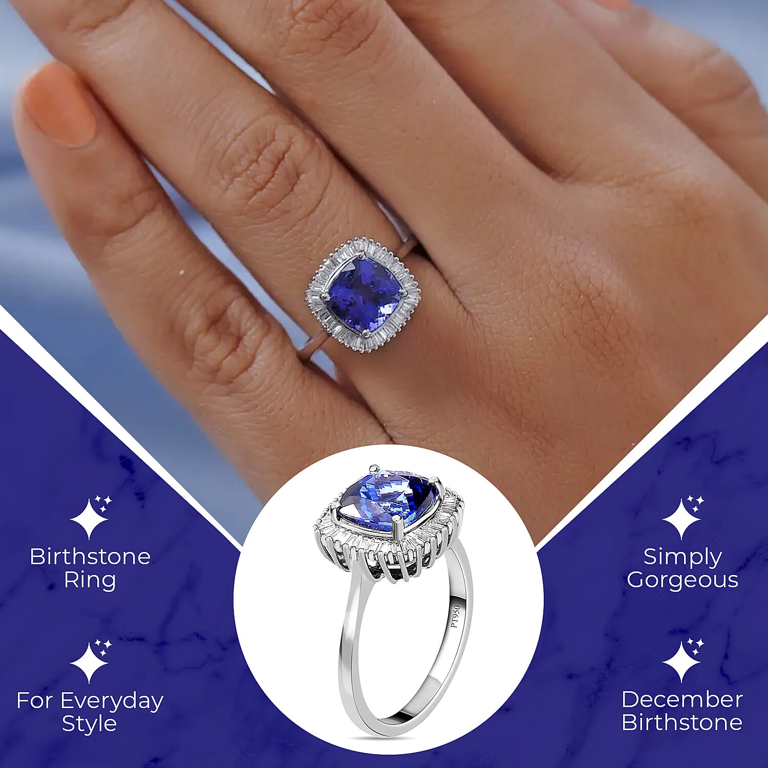 Rhapsody AAAA Tanzanite and Diamond 3.00 ctw Ring in 950 Platinum, Wedding Ring, Halo Engagement Rings For Women (Size 5.0)