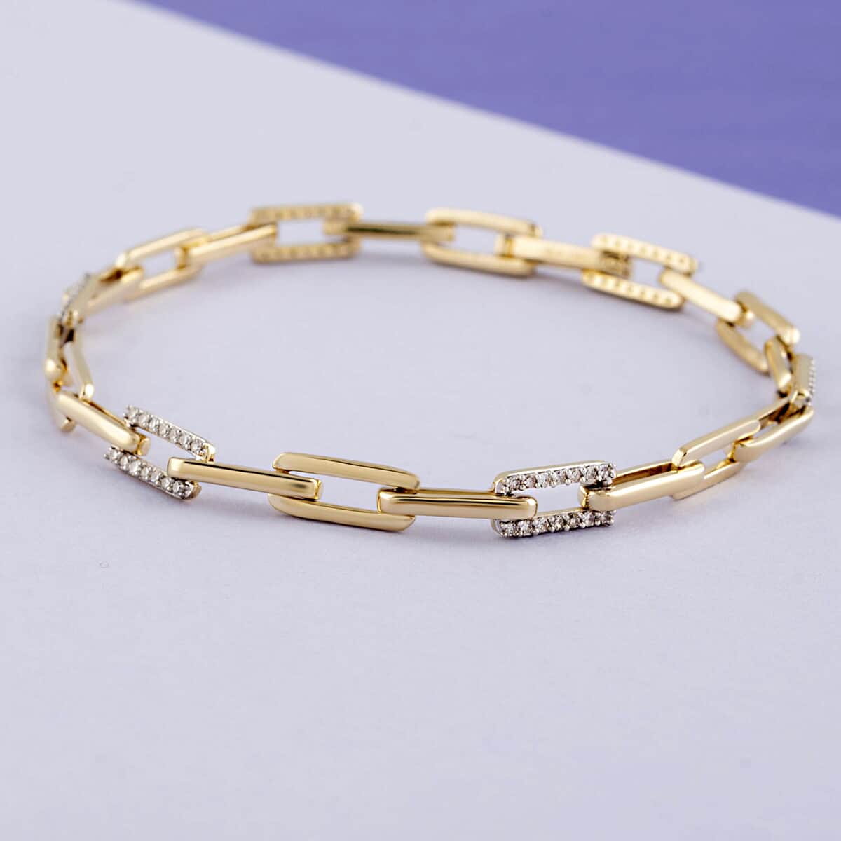 10K Yellow Gold G-H I2 Diamond Paperclip Bracelet (7.50 In) 8.80 Grams 0.50 ctw image number 1