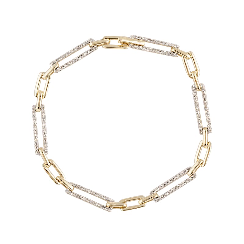 10K Yellow Gold G-H I2 Diamond Paper Clip Bracelet (7.50 In) 7.60 Grams 0.75 ctw