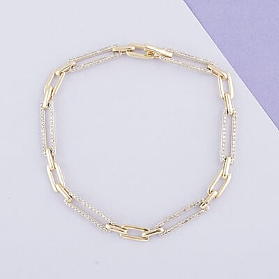 10K Yellow Gold G-H I2 Diamond Paper Clip Bracelet (7.50 In) 7.60 Grams 0.75 ctw