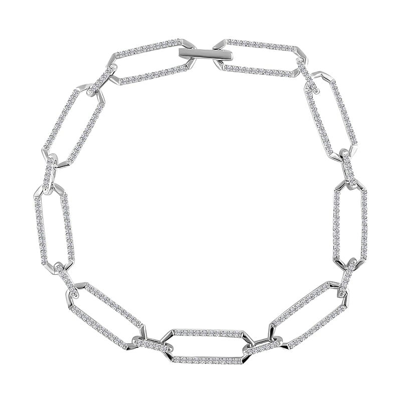 Cheryl Exclusive Pick 10K White Gold G-H I2 Diamond Paperclip Bracelet (7.50 In) 7.10 Grams 1.00 ctw