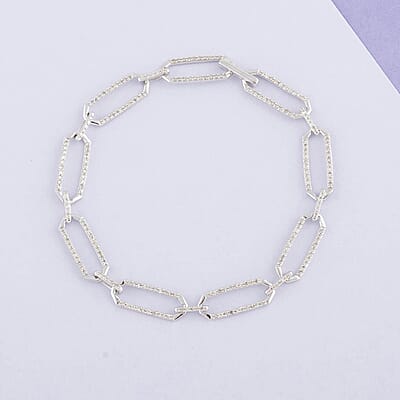 Cheryl Exclusive Pick 10K White Gold G-H I2 Diamond Paperclip Bracelet (7.50 In) 7.10 Grams 1.00 ctw