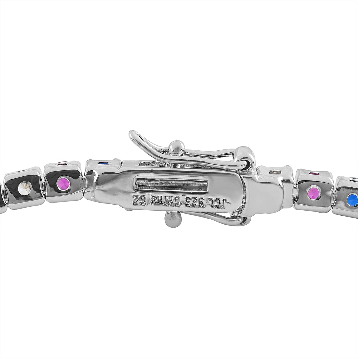 Simulated Red, Blue and White Diamond Patriotic Tennis Bracelet in Rhodium Over Sterling Silver (8.00 In) 7.65 ctw image number 3