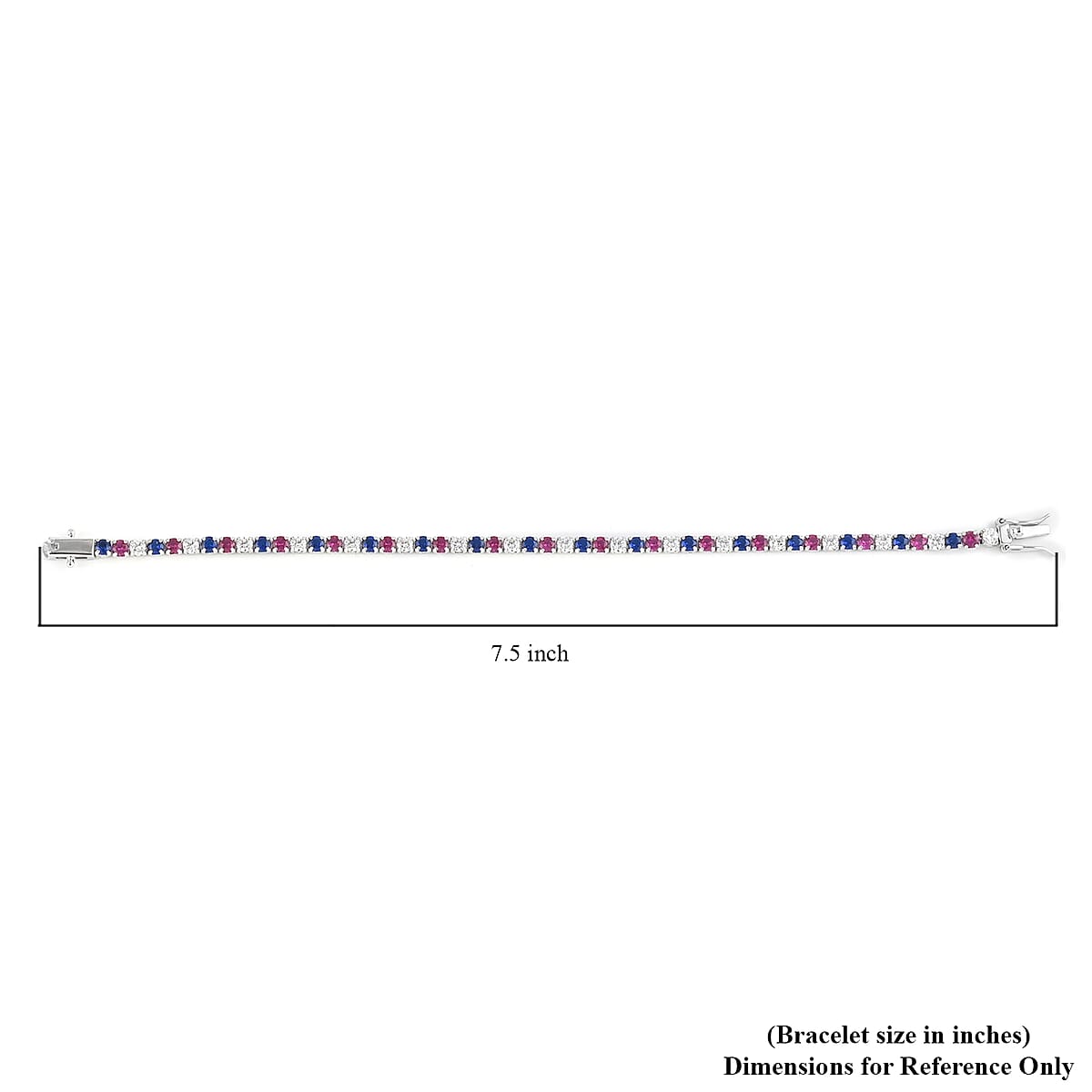 Simulated Red, Blue and White Diamond Patriotic Tennis Bracelet in Rhodium Over Sterling Silver (8.00 In) 7.65 ctw image number 4