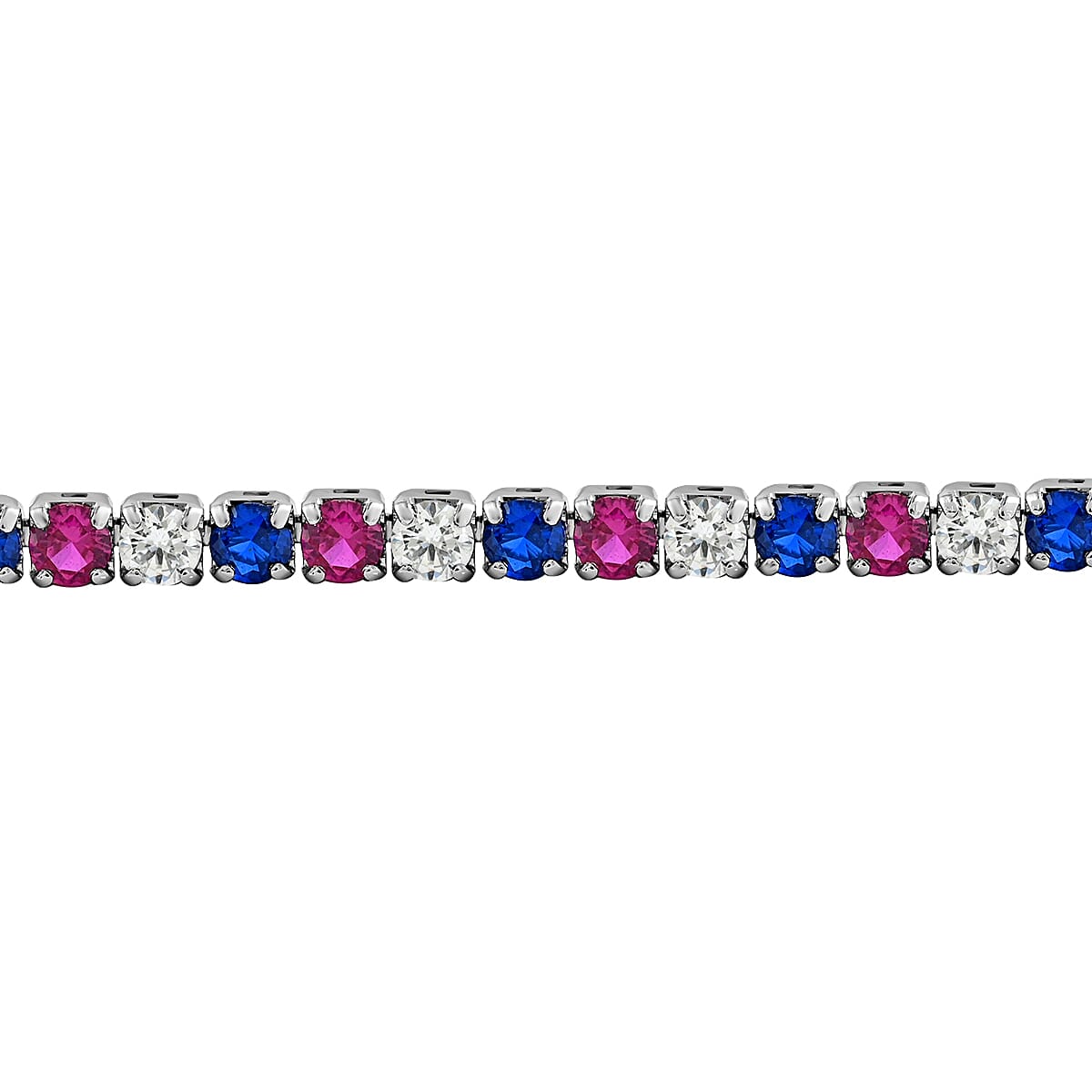 Simulated Red, Blue and White Diamond Patriotic Tennis Bracelet in Rhodium Over Sterling Silver (7.25 In) 7.65 ctw image number 2