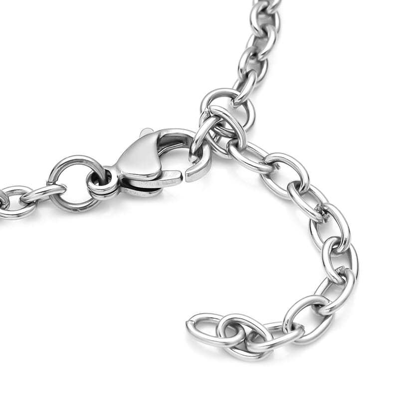 White Shell Pearl Coin Charm Bracelet in Stainless Steel (7.25 In) 1.00 ctw