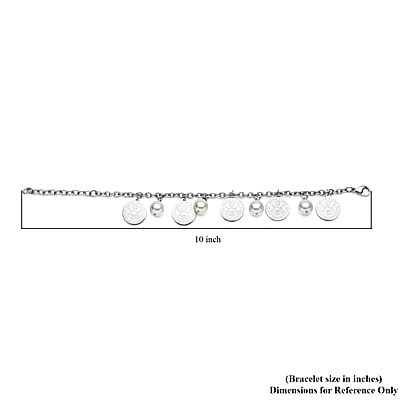 White Shell Pearl Coin Charm Bracelet in Stainless Steel (7.25 In) 1.00 ctw