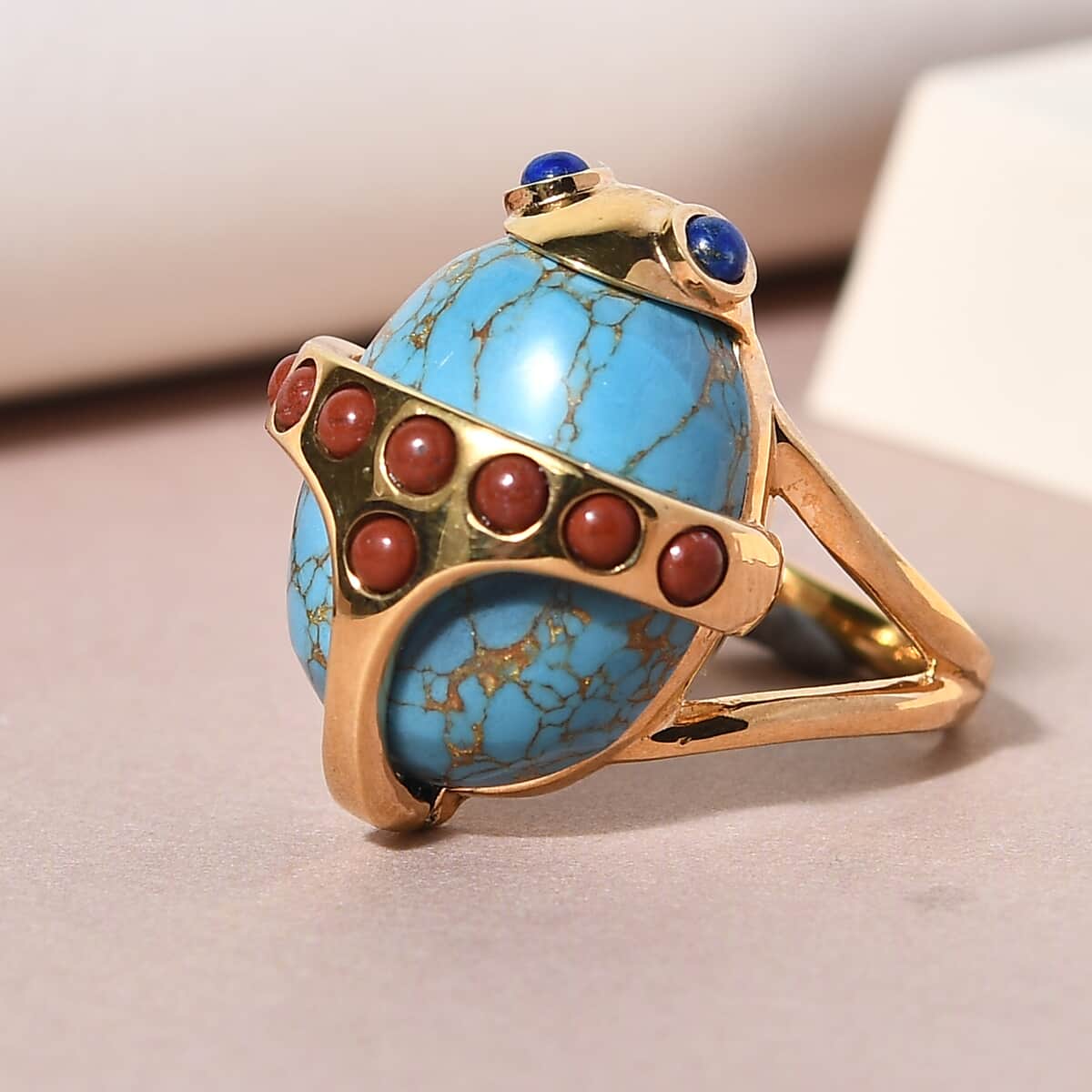 Mojave Blue Turquoise and Multi Gemstone Ring in Vermeil Yellow Gold Over Sterling Silver 11.40 ctw image number 1