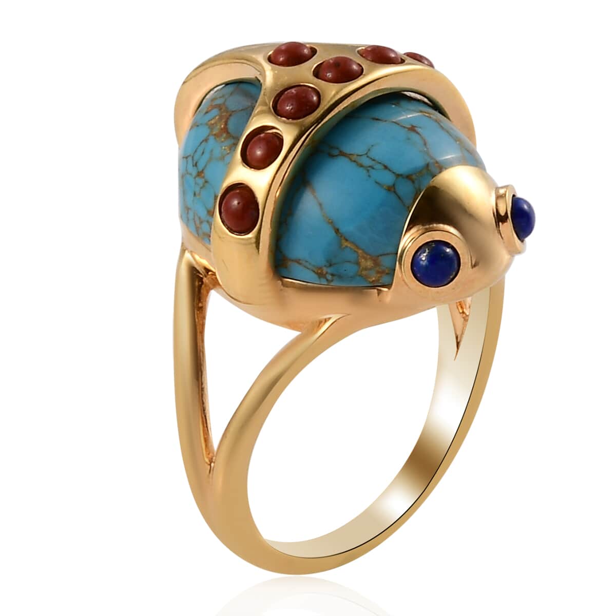 Mojave Blue Turquoise and Multi Gemstone Ring in Vermeil Yellow Gold Over Sterling Silver 11.40 ctw image number 3
