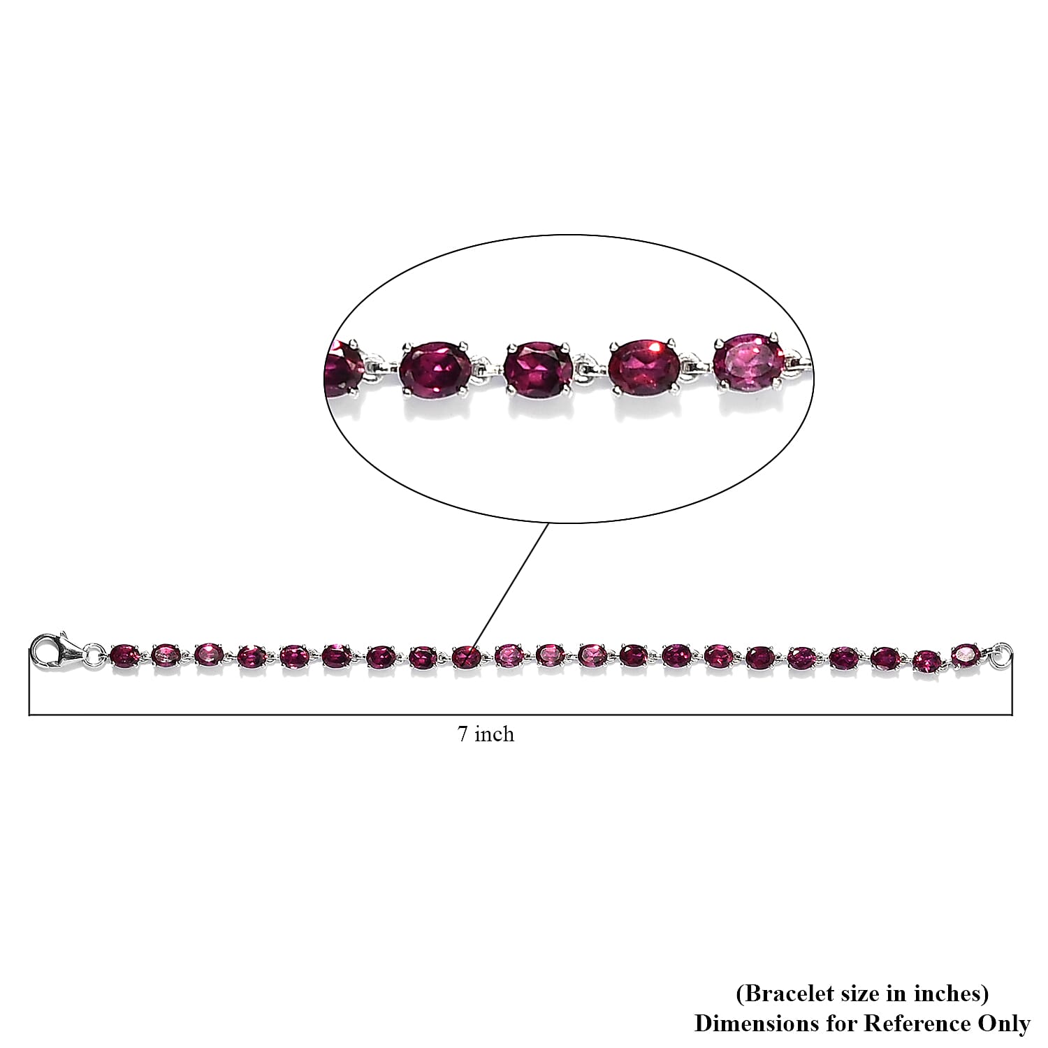 Orissa Rhodolite Garnet Link Bracelet in Platinum Over Sterling Silver (6.50 In) 8.00 ctw