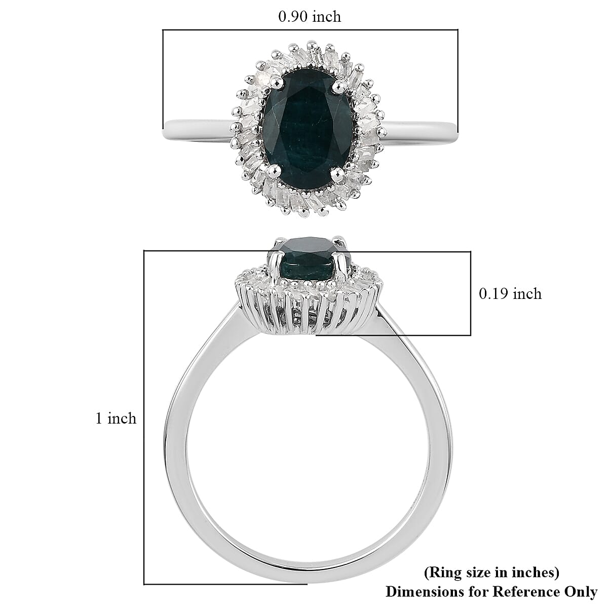 Teal Grandidierite and Diamond Halo Ring in Platinum Over Sterling Silver (Size 6.0) 1.50 ctw