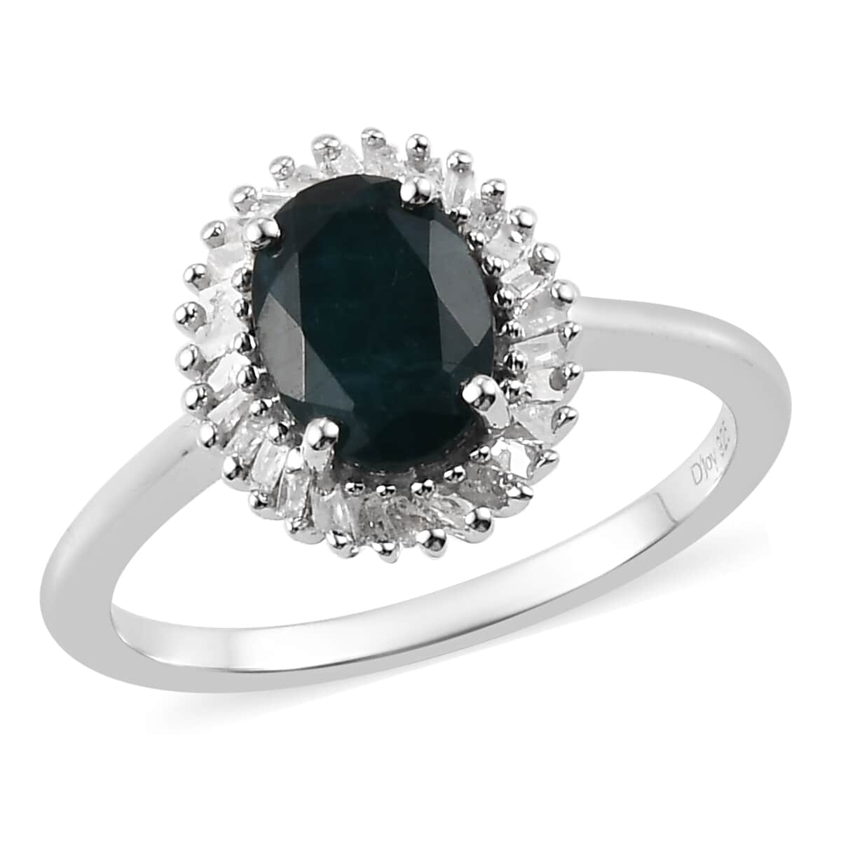 Teal Grandidierite and Diamond Halo Ring in Platinum Over Sterling Silver (Size 7.0) 1.50 ctw image number 0