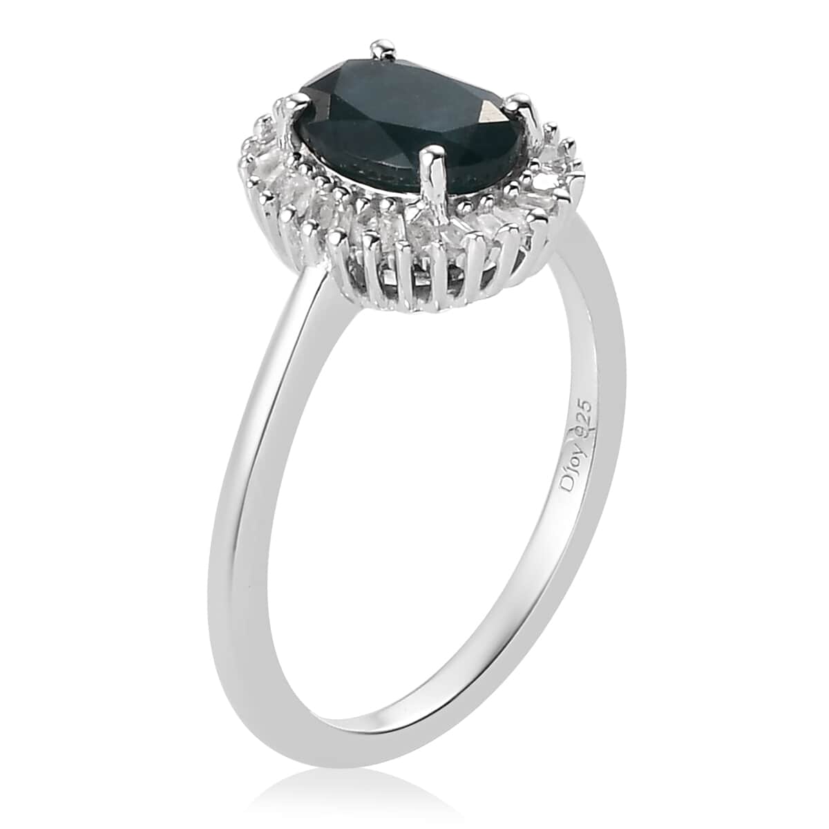Teal Grandidierite and Diamond Halo Ring in Platinum Over Sterling Silver (Size 7.0) 1.50 ctw image number 3