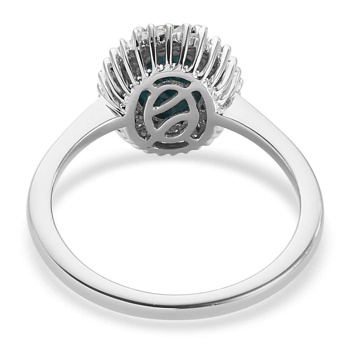 Teal Grandidierite and Diamond Halo Ring in Platinum Over Sterling Silver (Size 7.0) 1.50 ctw image number 4