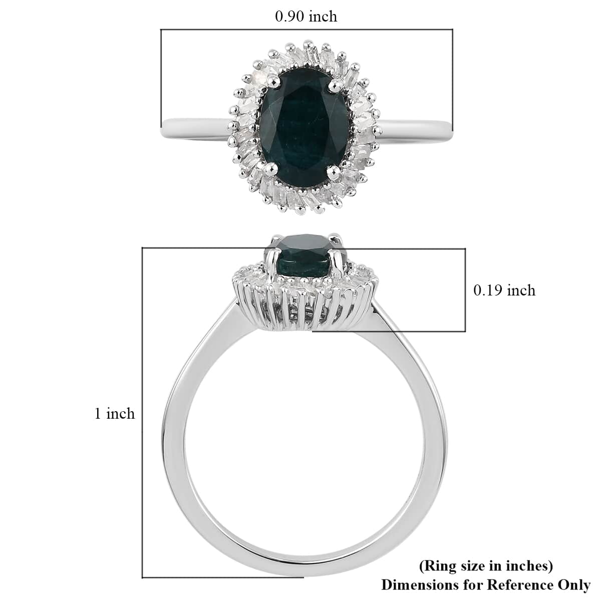 Teal Grandidierite and Diamond Halo Ring in Platinum Over Sterling Silver (Size 7.0) 1.50 ctw image number 5