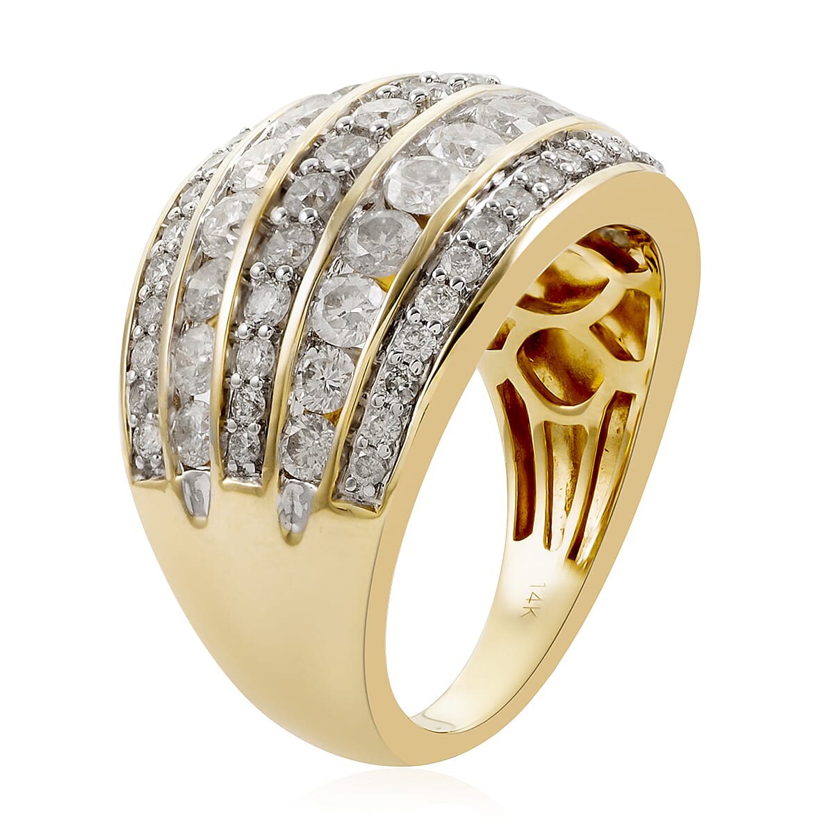 14K Yellow Gold G-H I3 Diamond 5 Row Band Ring (Size 7.0) 8 Grams 2.00 ctw