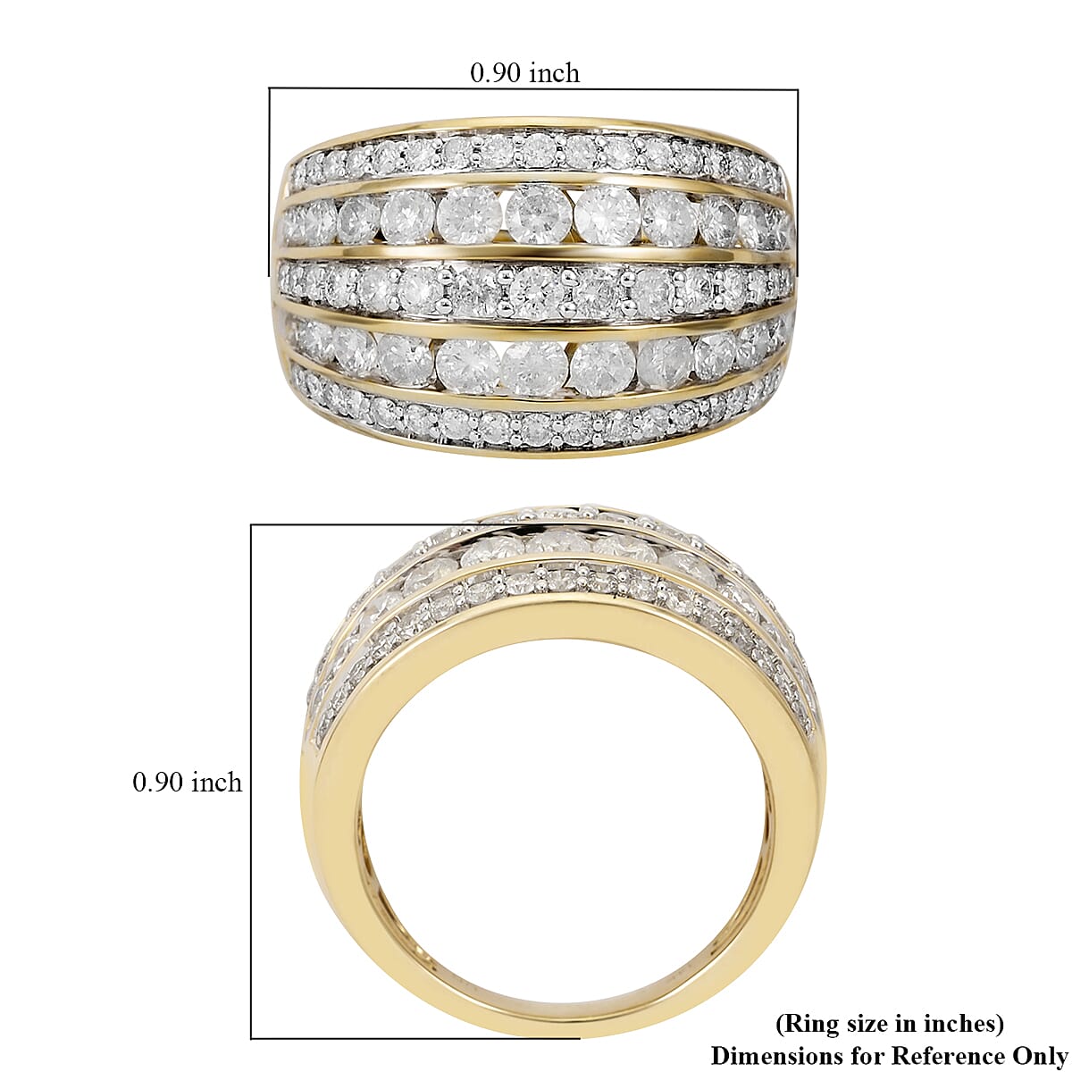 14K Yellow Gold G-H I3 Diamond 5 Row Band Ring (Size 7.0) 8 Grams 2.00 ctw image number 5