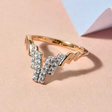 Natural White Zircon Chevron Crown Stackable Band Ring in Vermeil Yellow Gold Over Sterling Silver (Size 7.0) 0.35 ctw image number 1
