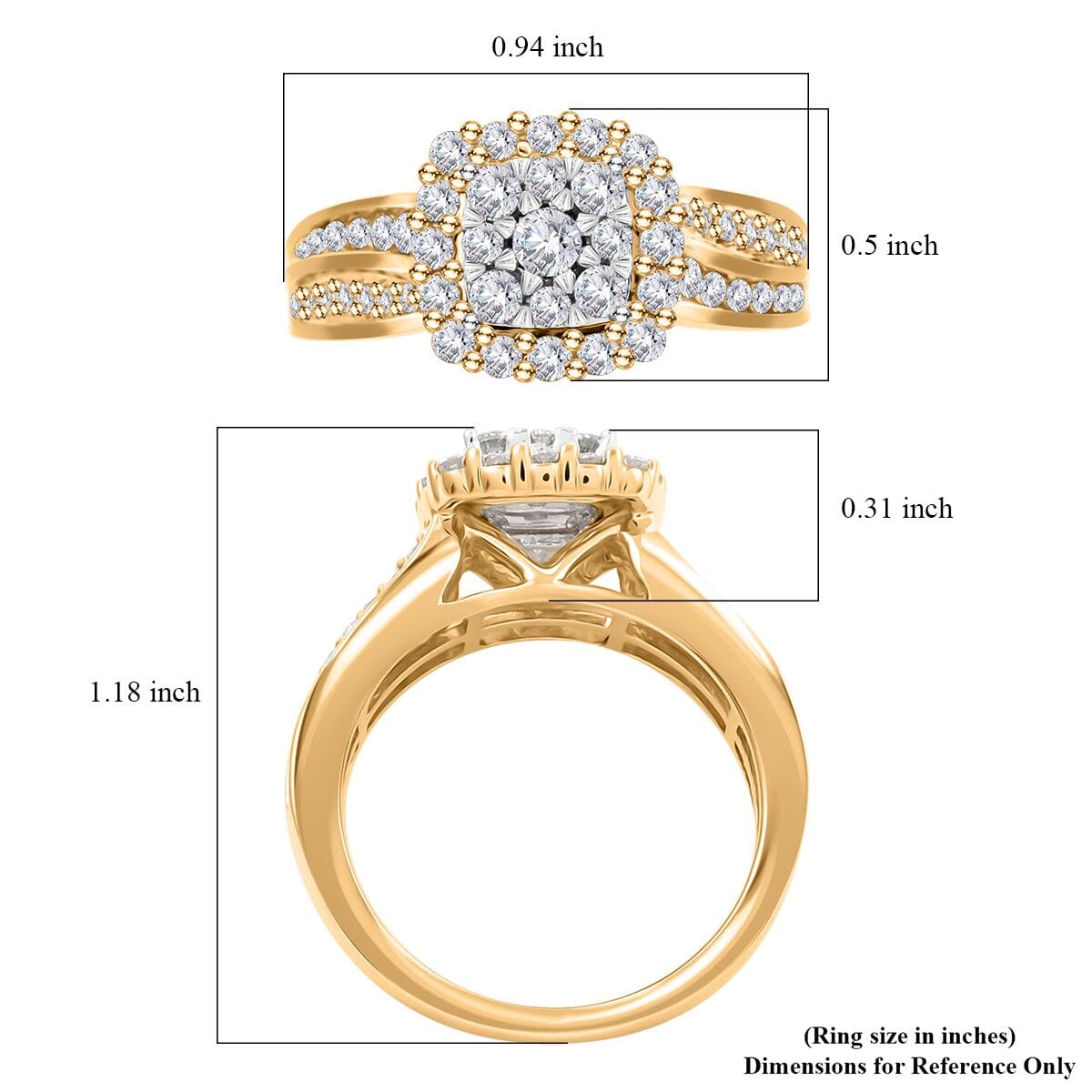 10K Yellow and White Gold Diamond Cluster Ring 4.40 Grams 1.00 ctw image number 5