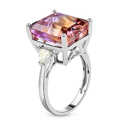 Anahi Ametrine and Moissanite Trilogy Ring in Sterling Silver (Size 10.0) 10.70 ctw