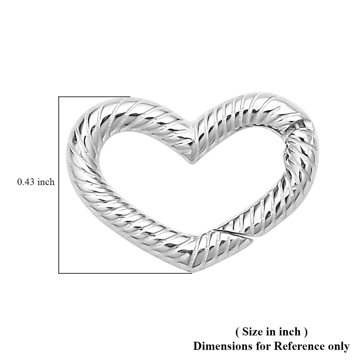 Rhodium Over Sterling Silver Heart Shape Clasp