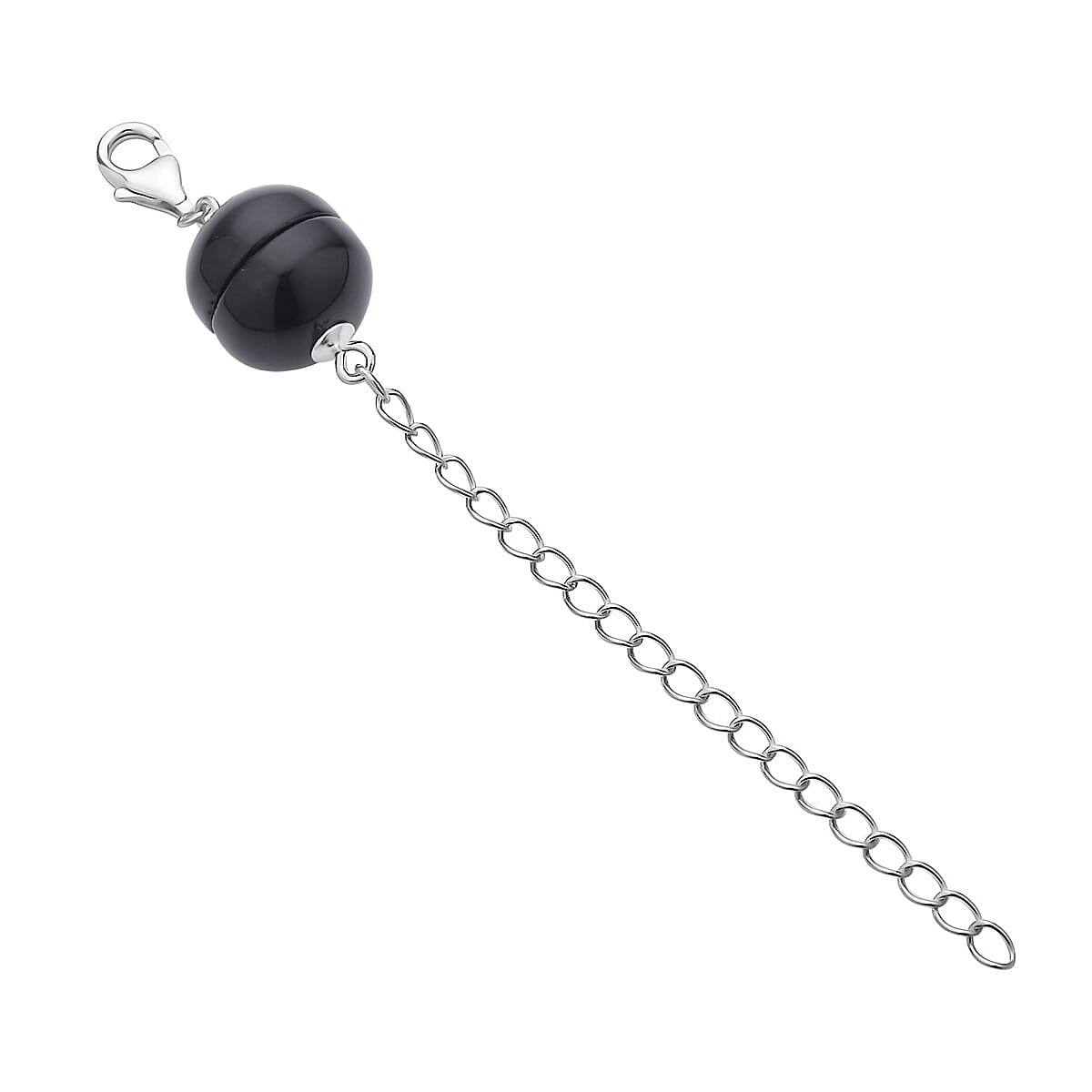 Black Agate Magnetic Lock with Extender Chain 2 Inches and Lobster Clasp in Rhodium Over Sterling Silver 2.00 ctw image number 1