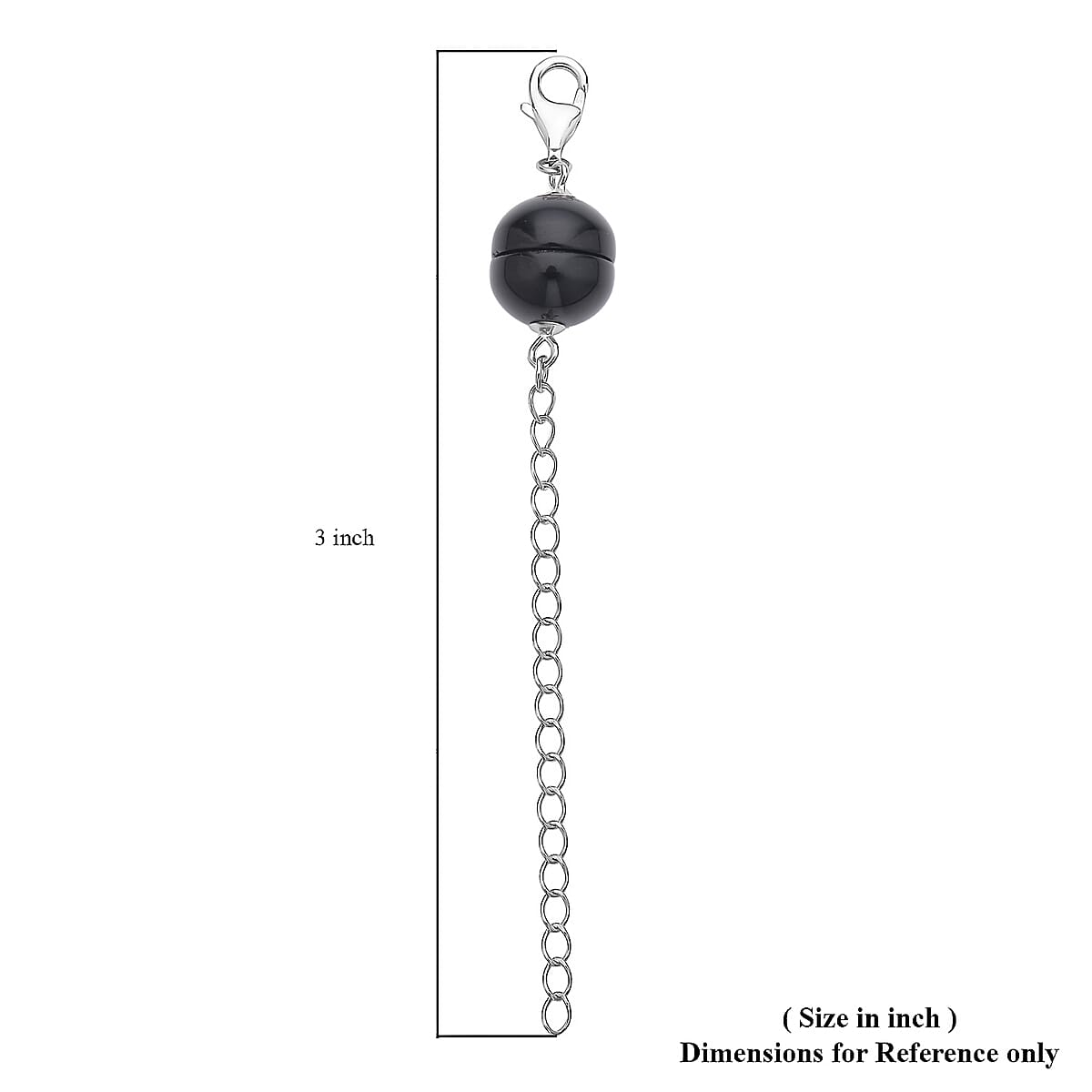 Black Agate Magnetic Lock with Extender Chain 2 Inches and Lobster Clasp in Rhodium Over Sterling Silver 2.00 ctw image number 2