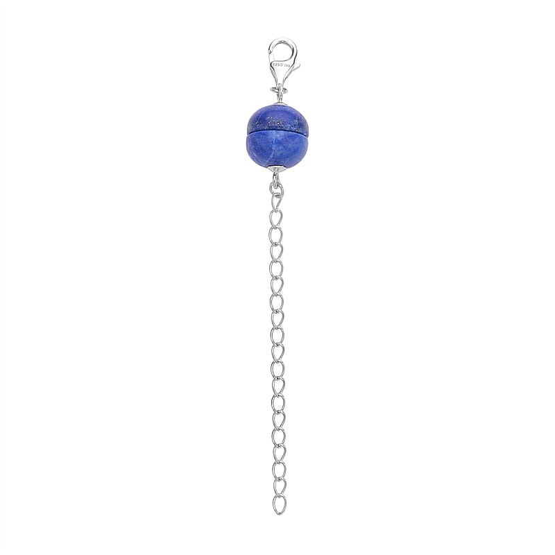 Lapis Lazuli Magnetic Lock with Extender Chain 2 Inches and Lobster Clasp in Rhodium Over Sterling Silver 2.00 ctw