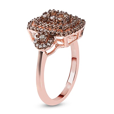 Natural Champagne Diamond Cluster Ring in Vermeil Rose Gold Over Sterling Silver (Size 10.0) 0.75 ctw