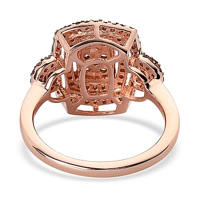 Natural Champagne Diamond Cluster Ring in Vermeil Rose Gold Over Sterling Silver (Size 10.0) 0.75 ctw