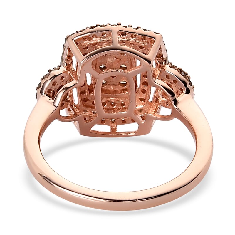 Natural Champagne Diamond Cluster Ring in Vermeil Rose Gold Over Sterling Silver (Size 10.0) 0.75 ctw