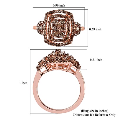 Natural Champagne Diamond Cluster Ring in Vermeil Rose Gold Over Sterling Silver (Size 10.0) 0.75 ctw