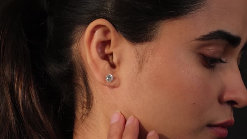 10K White Gold 120 Facets Moissanite Solitaire Stud Earrings 2.00 ctw