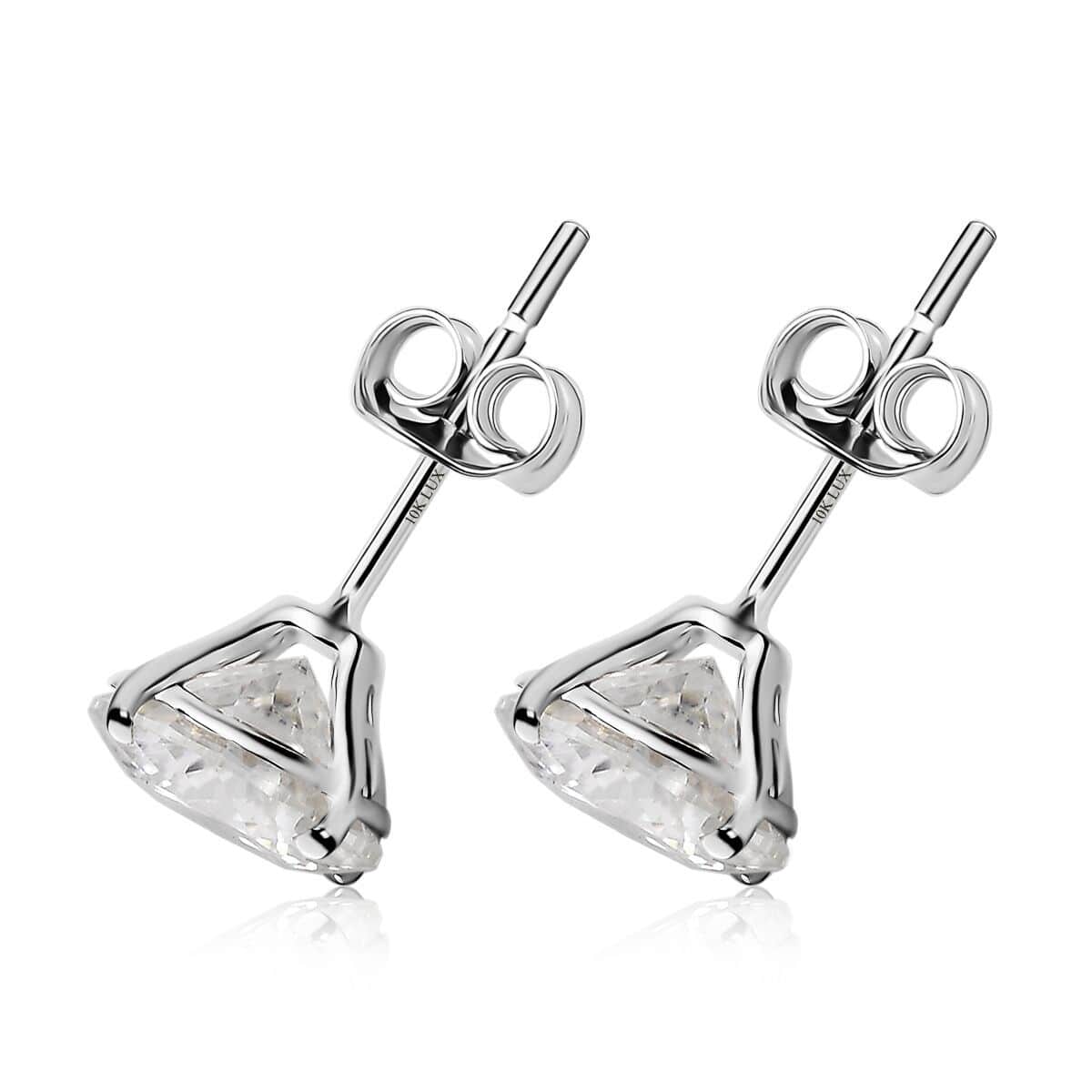LUXORO 10K White Gold 120 Facets Moissanite Solitaire Stud Earrings 1.90 ctw image number 3