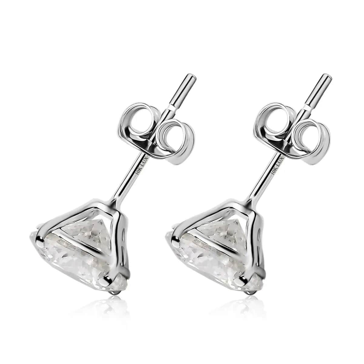 LUXORO 10K White Gold 120 Facets Moissanite Solitaire Stud Earrings 1.90 ctw image number 5