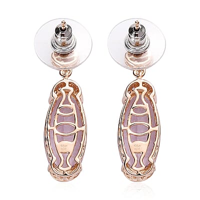 Rose De France Amethyst and White Zircon Dangling Earrings in Vermeil Rose Gold Over Sterling Silver 12.85 ctw