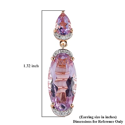 Rose De France Amethyst and White Zircon Dangling Earrings in Vermeil Rose Gold Over Sterling Silver 12.85 ctw